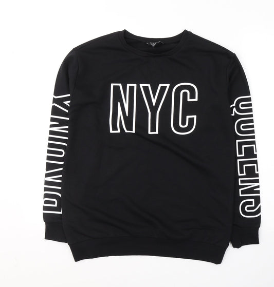 New Look Boys Black  Cotton Pullover Sweatshirt Size 12-13 Years  Pullover - NYC