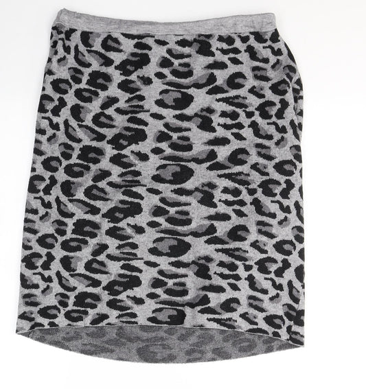 Gallery Womens Grey Animal Print Viscose A-Line Skirt Size L