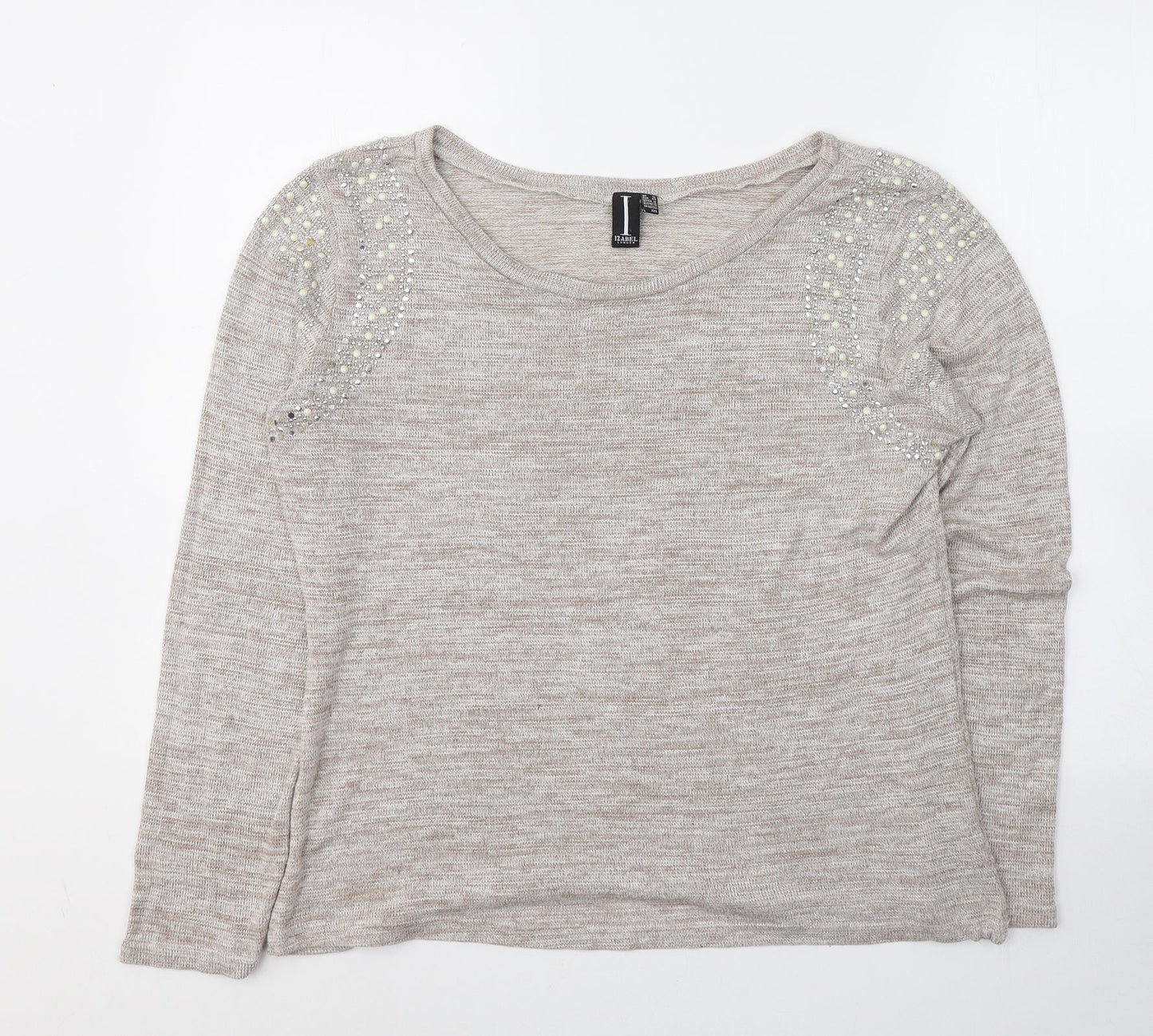 Izabel London Womens Beige Round Neck  Cotton Pullover Jumper Size 16