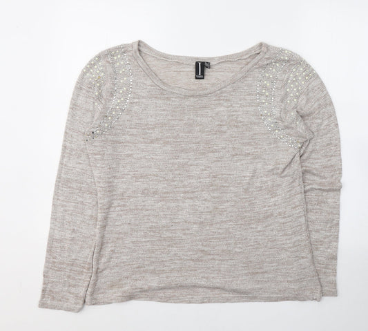 Izabel London Womens Beige Round Neck  Cotton Pullover Jumper Size 16