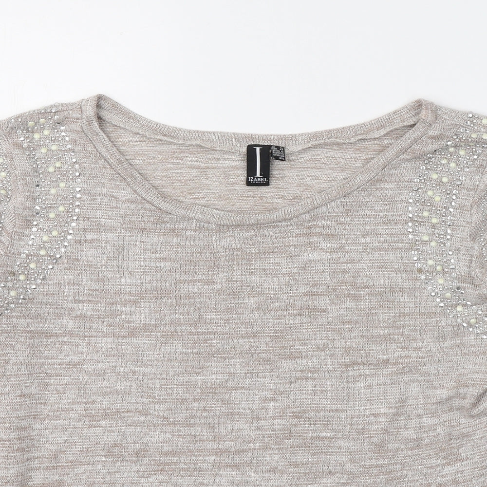 Izabel London Womens Beige Round Neck  Cotton Pullover Jumper Size 16