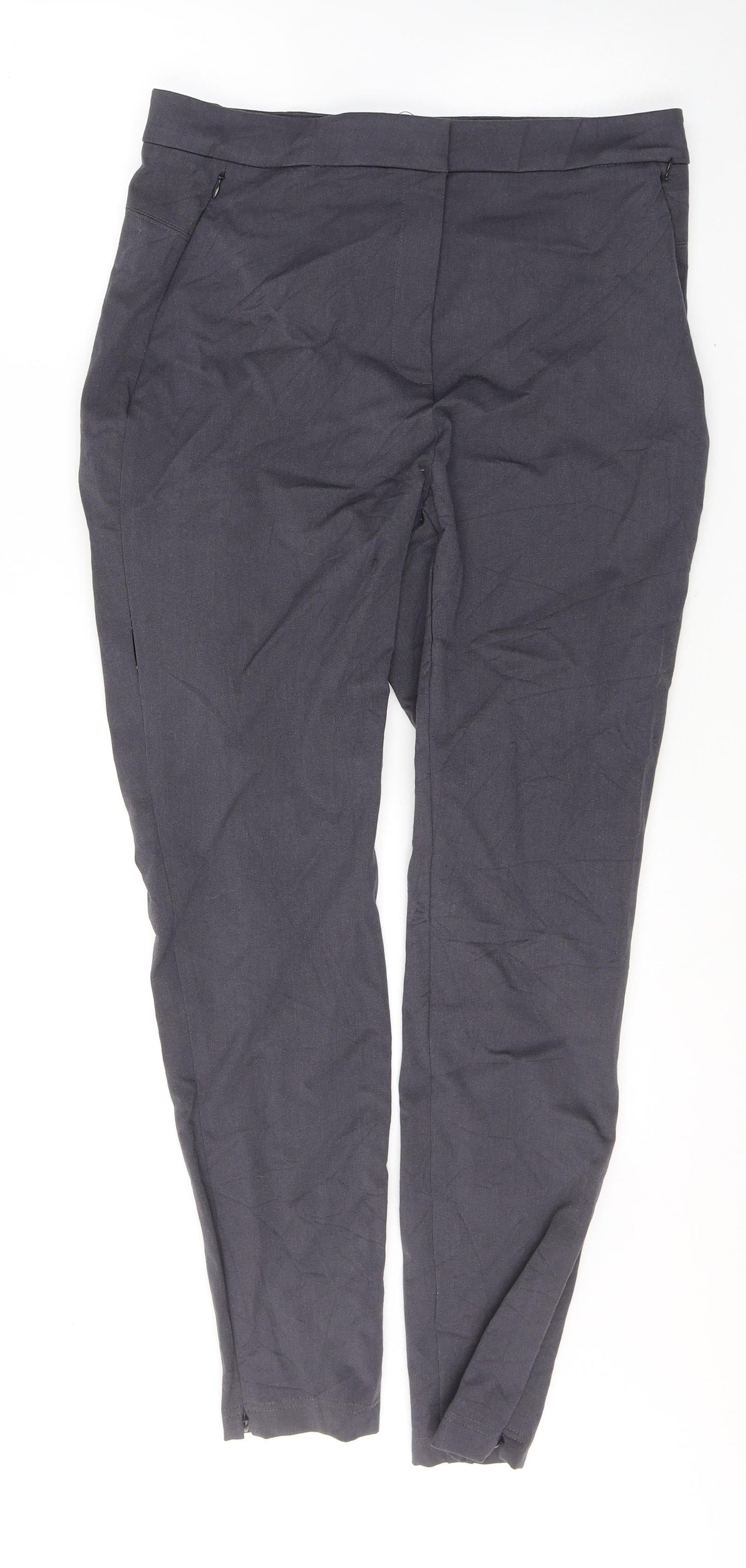 Marks and Spencer Womens Grey  Viscose Trousers  Size 14 L29 in Regular Button