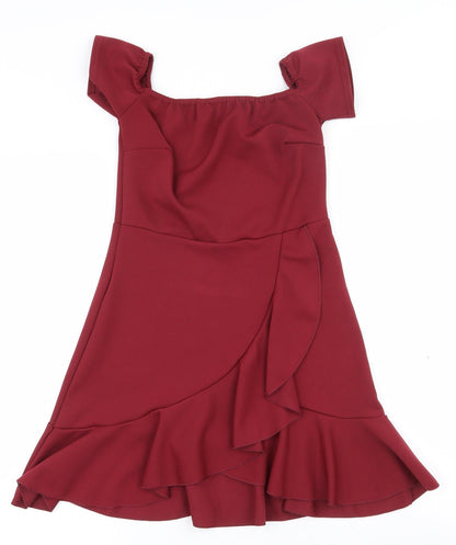 Preloved Nasty Gal Womens Red  Polyester Basic Blouse Size 10 Off the Shoulder - Front