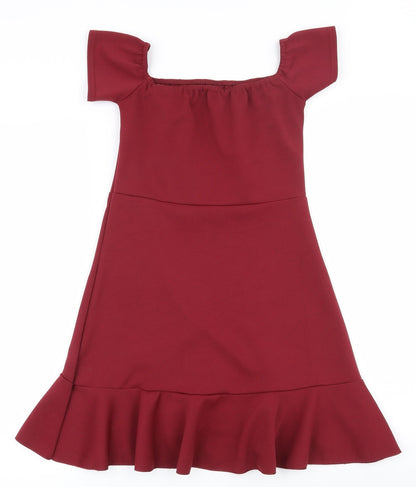 Preloved Nasty Gal Womens Red  Polyester Basic Blouse Size 10 Off the Shoulder - Back