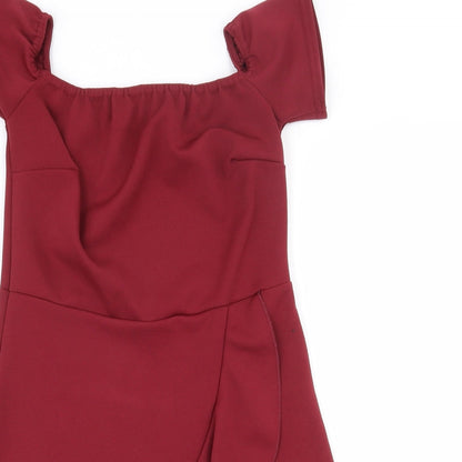 Preloved Nasty Gal Womens Red  Polyester Basic Blouse Size 10 Off the Shoulder - Detail