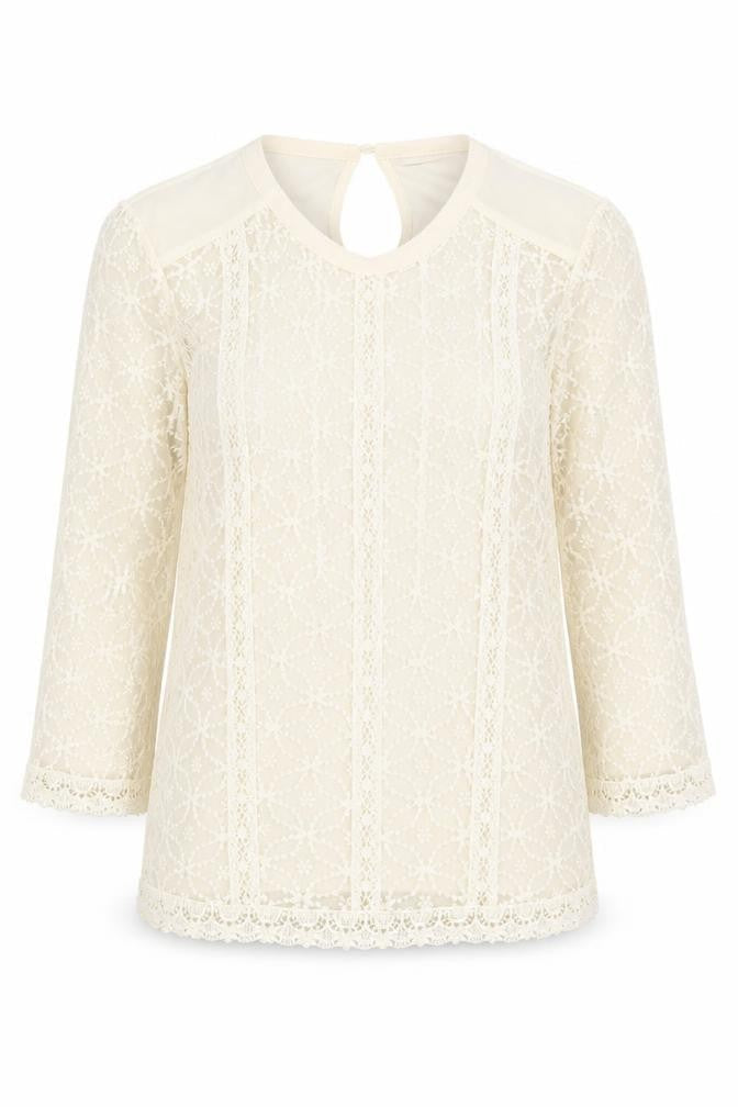 Oasis Womens Ivory Geometric Polyester Basic T-Shirt Size XS Round Neck