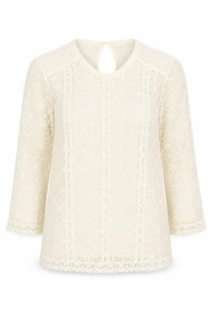 Oasis Womens Ivory Geometric Polyester Basic T-Shirt Size XS Round Neck