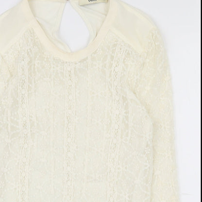 Oasis Womens Ivory Geometric Polyester Basic T-Shirt Size XS Round Neck