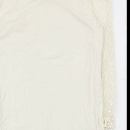 Oasis Womens Ivory Geometric Polyester Basic T-Shirt Size XS Round Neck