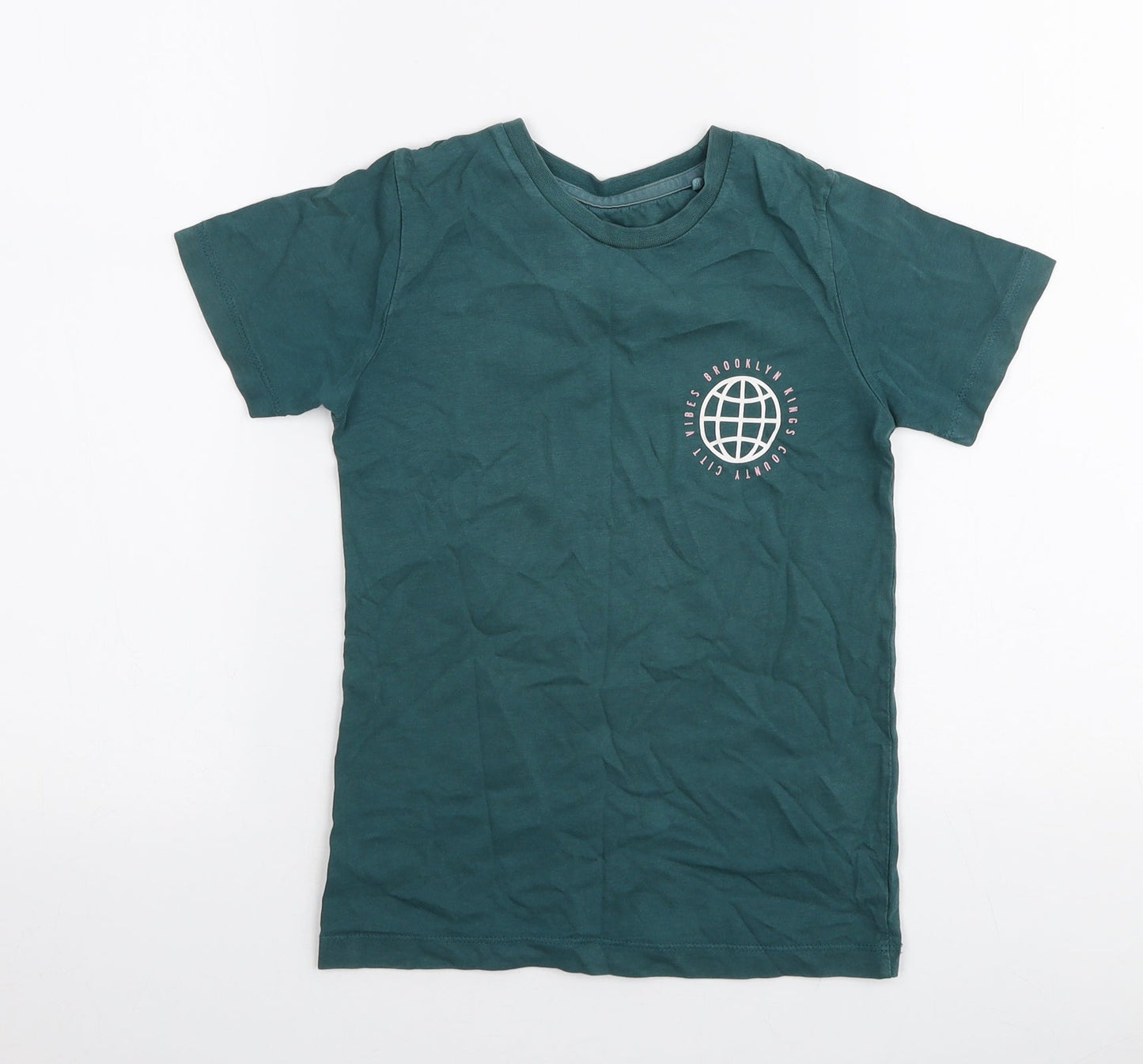TU Boys Green  100% Cotton Jersey T-Shirt Size 6 Years Round Neck Pullover - Brooklyn