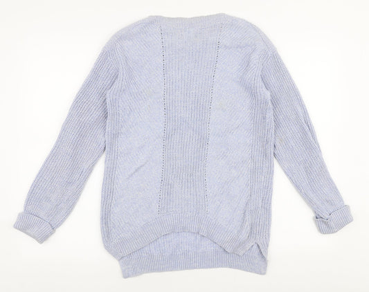 Marks and Spencer Womens Blue Boat Neck  Cotton Pullover Jumper Size S