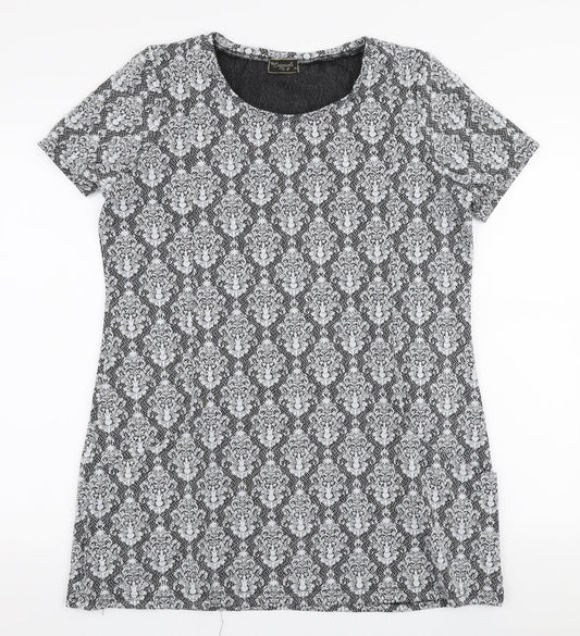 Originals Womens Grey Floral Polyester Basic Blouse Size 14 Round Neck