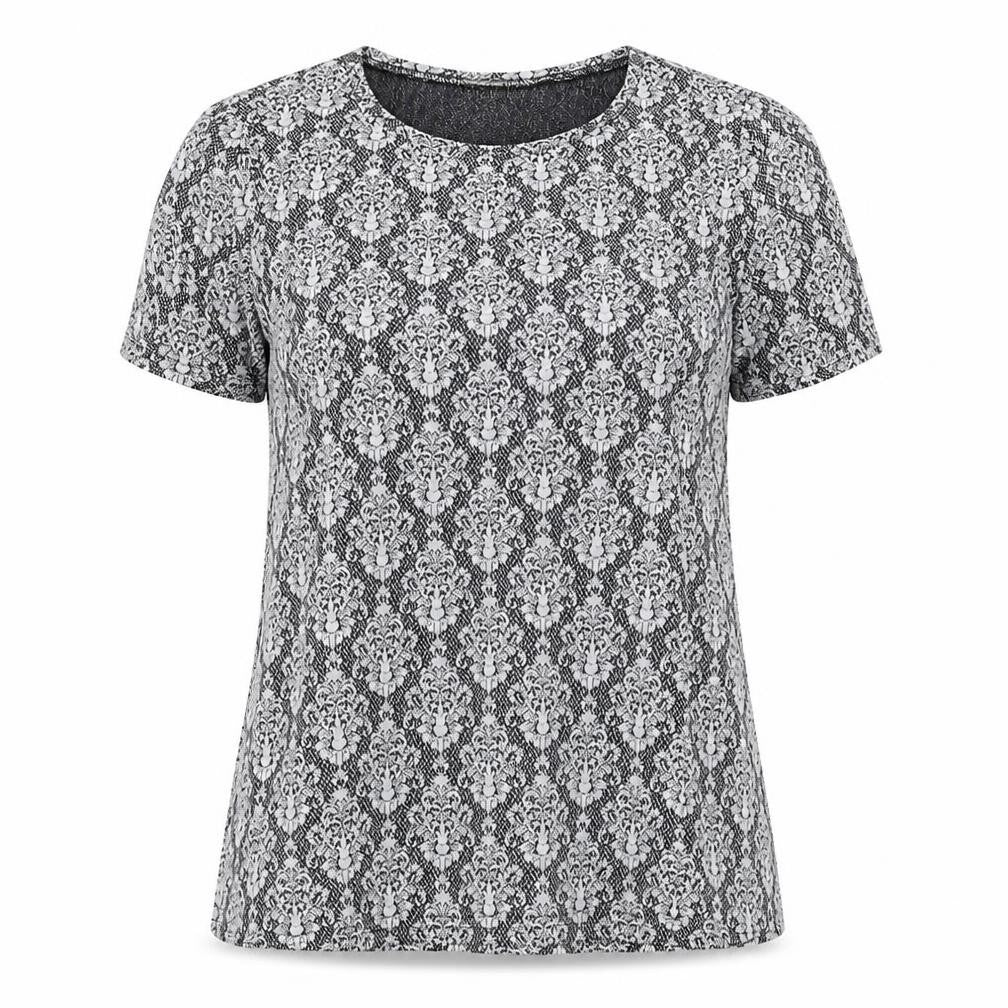 Originals Womens Grey Floral Polyester Basic Blouse Size 14 Round Neck