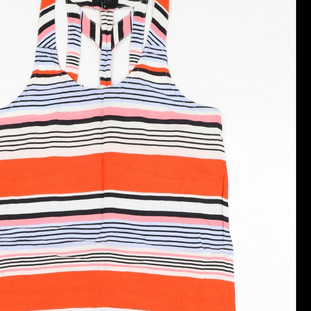 New Look Womens Multicoloured Striped Viscose Basic Tank Size 8 Round Neck