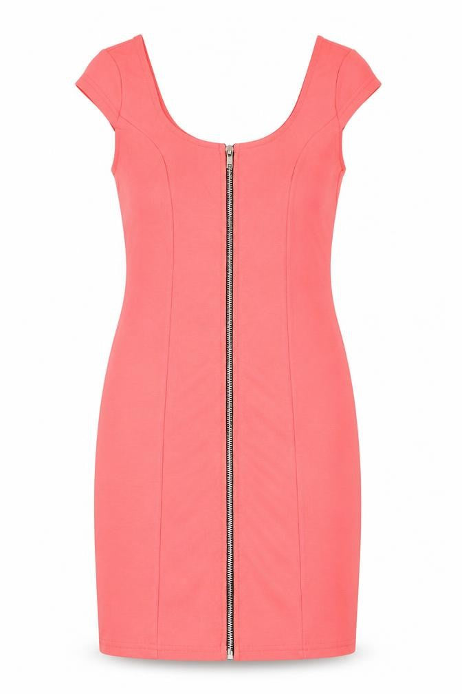 H&M Womens Pink  Polyester Pencil Dress  Size 6  Round Neck Zip