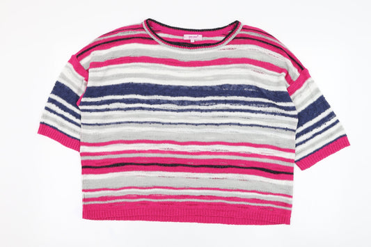 Marks and Spencer Womens Pink Round Neck Striped Acrylic Pullover Jumper Size L