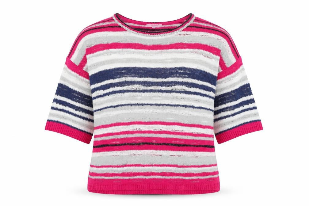 Marks & Spencer Womens Pink Round Neck Striped Acrylic Pullover Jumper Size L
