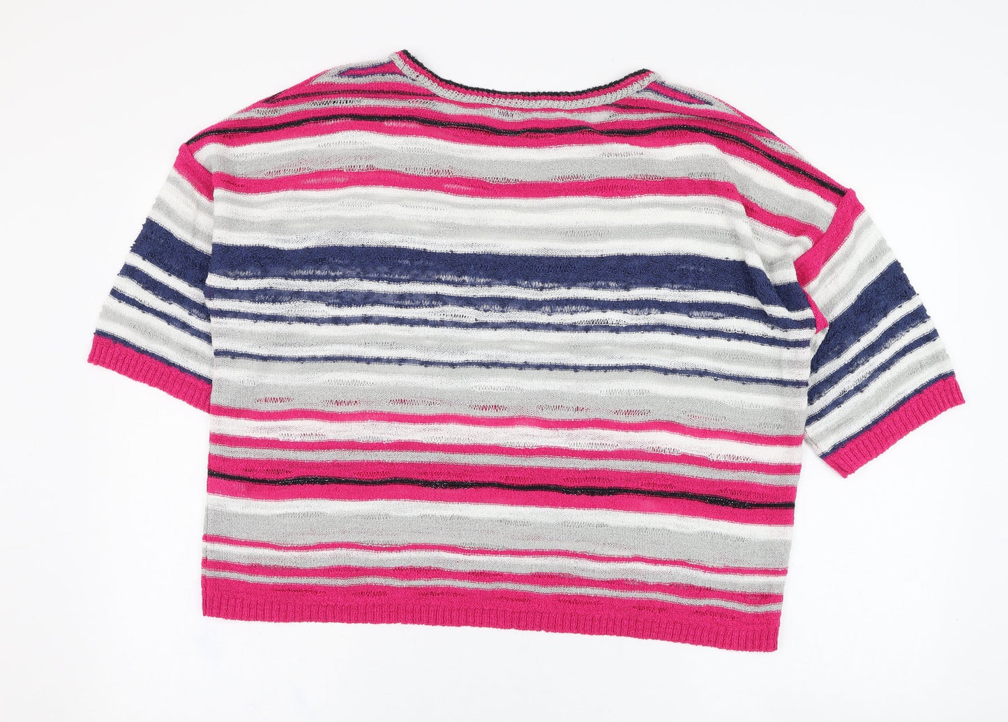 Marks and Spencer Womens Pink Round Neck Striped Acrylic Pullover Jumper Size L