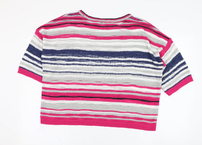 Marks & Spencer Womens Pink Round Neck Striped Acrylic Pullover Jumper Size L
