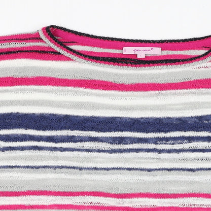 Marks & Spencer Womens Pink Round Neck Striped Acrylic Pullover Jumper Size L