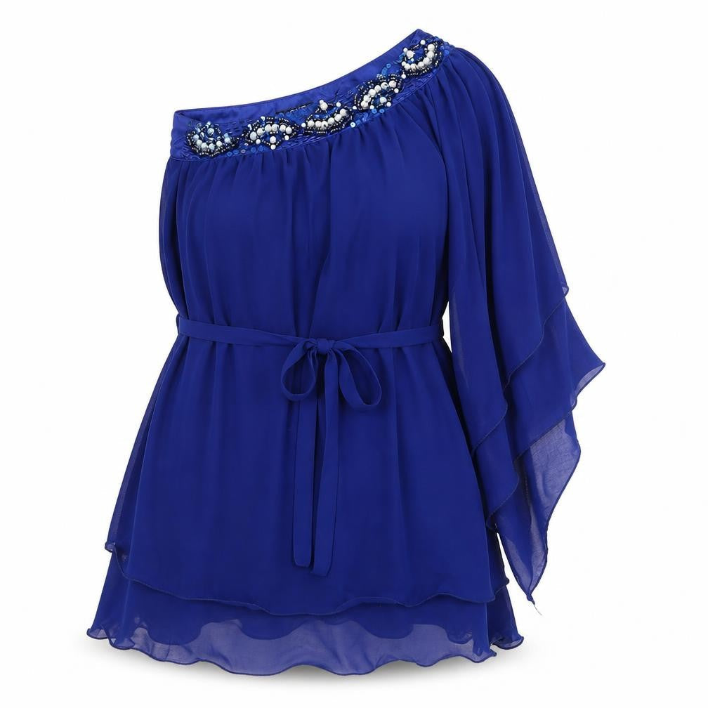 Quiz Womens Blue  Polyester Basic Blouse Size 8 One Shoulder