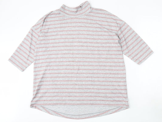 Bonmarché Womens Grey Mock Neck Striped Polyester Pullover Jumper Size 16