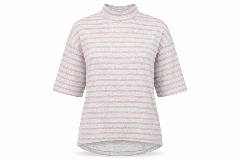 Bonmarché Womens Grey Mock Neck Striped Polyester Pullover Jumper Size 16