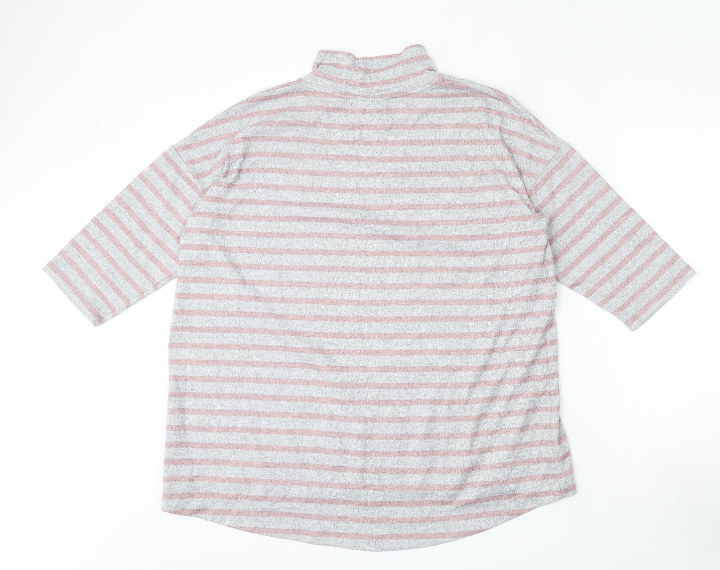 Bonmarché Womens Grey Mock Neck Striped Polyester Pullover Jumper Size 16
