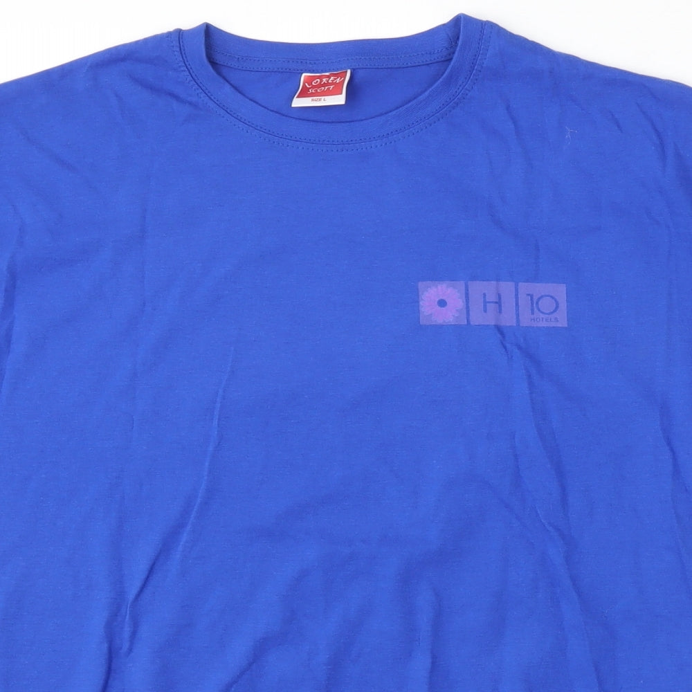 Loren Scott Womens Blue  Polyester Basic T-Shirt Size L Round Neck