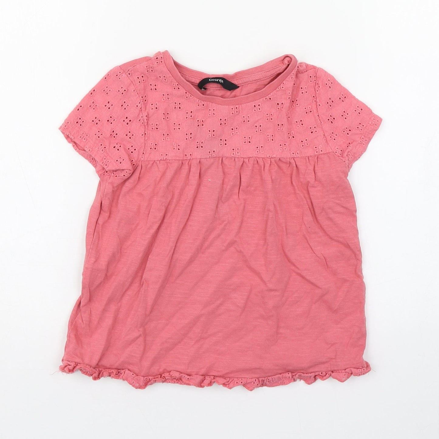 George Girls Pink  100% Cotton Basic Blouse Size 4-5 Years Round Neck Pullover