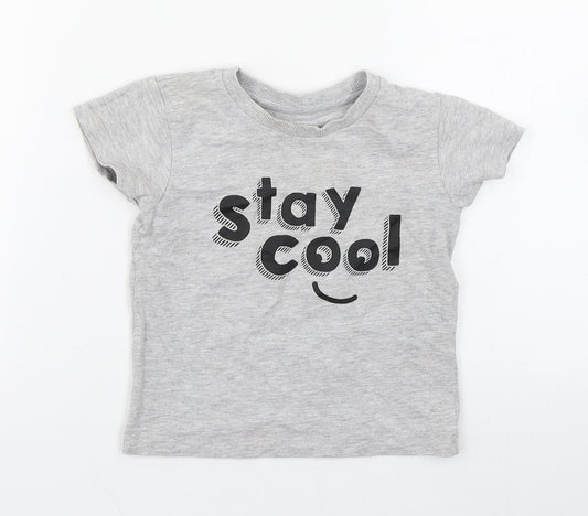 Matalan Baby Grey  Cotton Basic T-Shirt Size 12-18 Months Round Neck Pullover