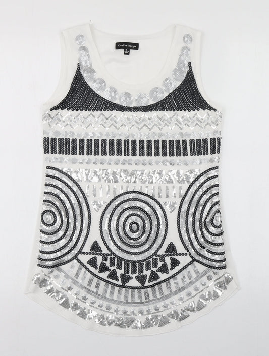 Caroline Morgan Womens White  Polyester Basic Tank Size 8 Scoop Neck