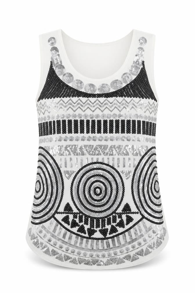Caroline Morgan Womens White  Polyester Basic Tank Size 8 Scoop Neck
