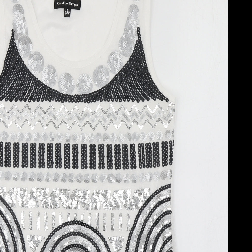 Caroline Morgan Womens White  Polyester Basic Tank Size 8 Scoop Neck