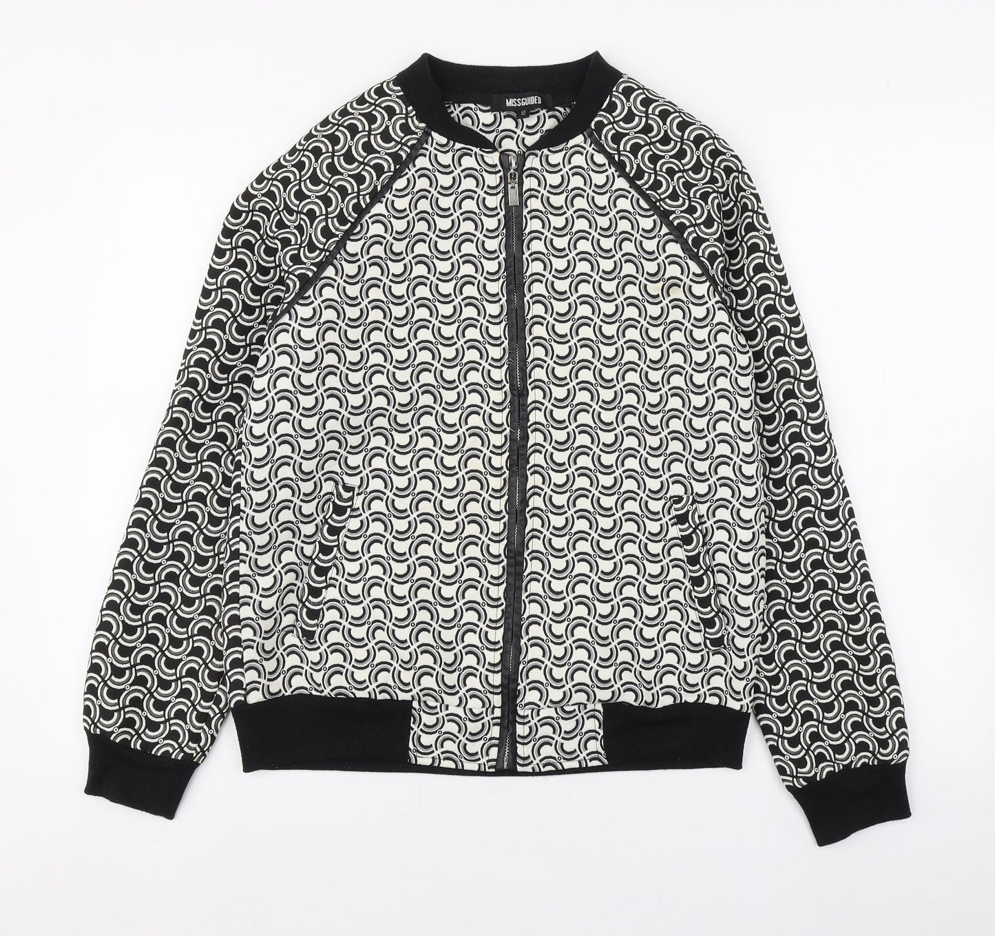 Misguided Womens Black Geometric  Jacket  Size 10  Zip