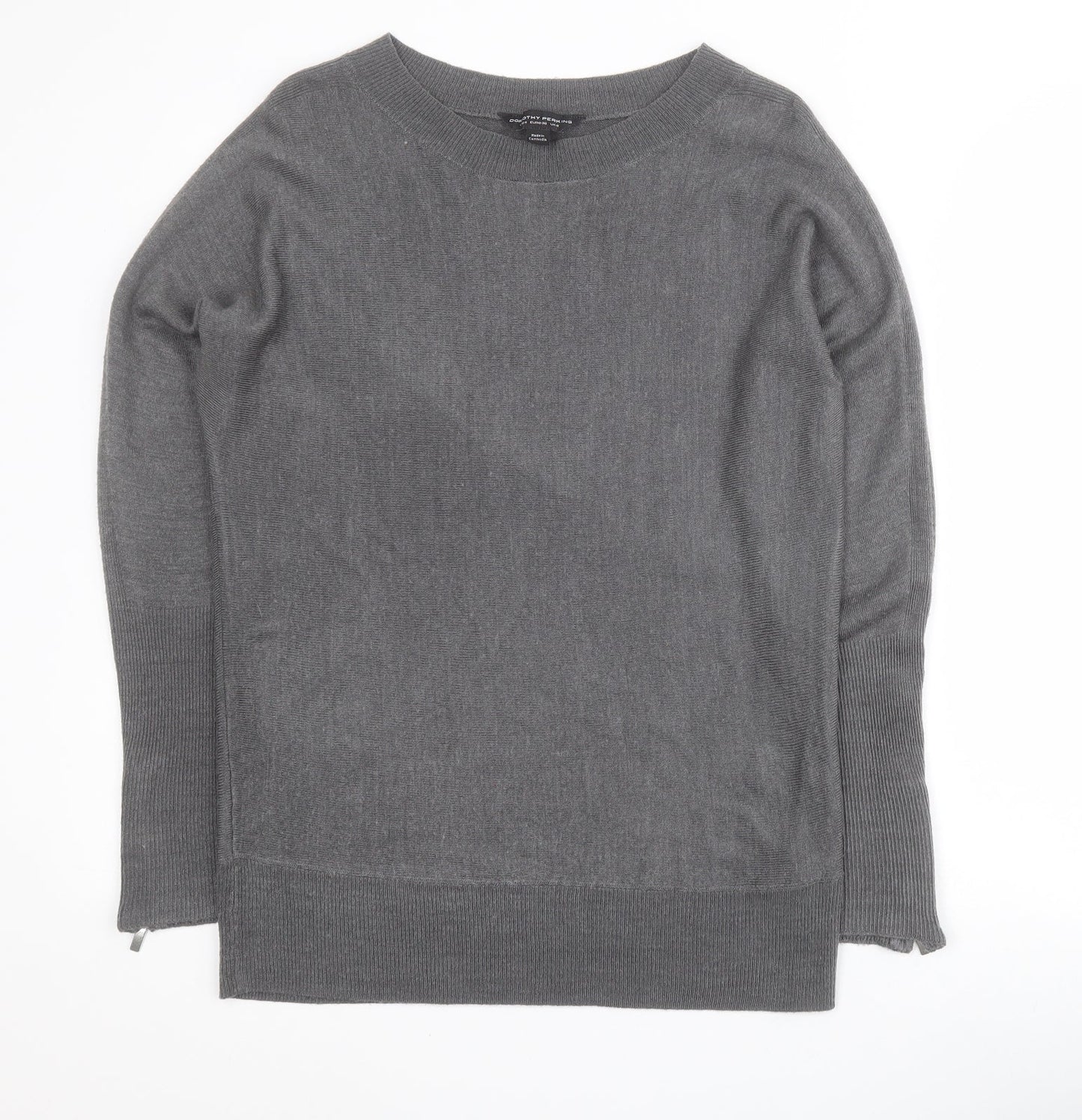 Dorothy Perkins Womens Grey Round Neck  Acrylic Pullover Jumper Size 8   - Zip sleeves