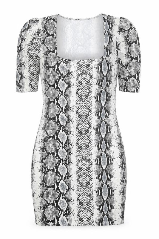 PRETTYLITTLETHING Womens Grey Animal Print Polyester Bodycon  Size 8  Square Neck Pullover