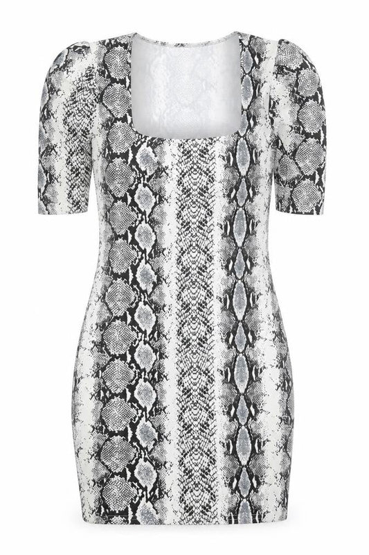 PRETTYLITTLETHING Womens Grey Animal Print Polyester Bodycon  Size 8  Square Neck Pullover