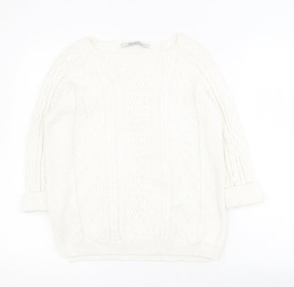 Tru Collection Womens White Square Neck  100% Cotton Pullover Jumper Size M