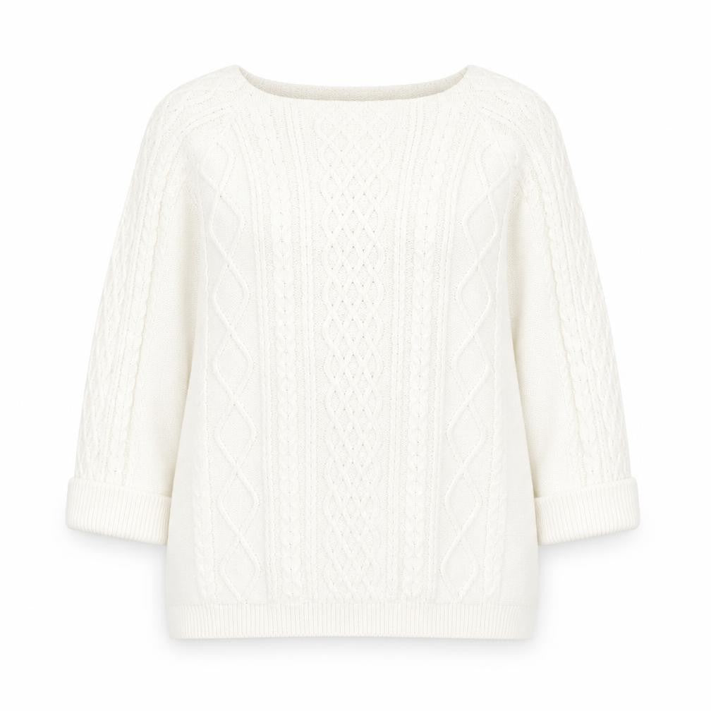 Tru Collection Womens White Square Neck  100% Cotton Pullover Jumper Size M