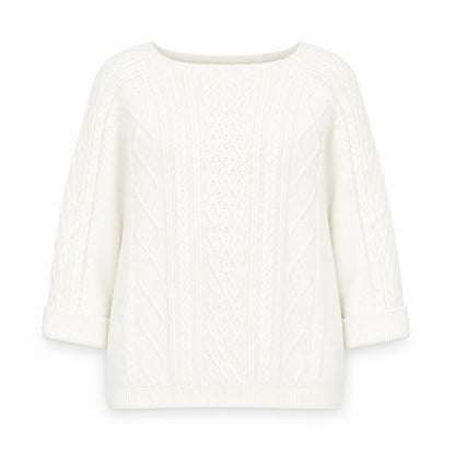 Tru Collection Womens White Square Neck  100% Cotton Pullover Jumper Size M