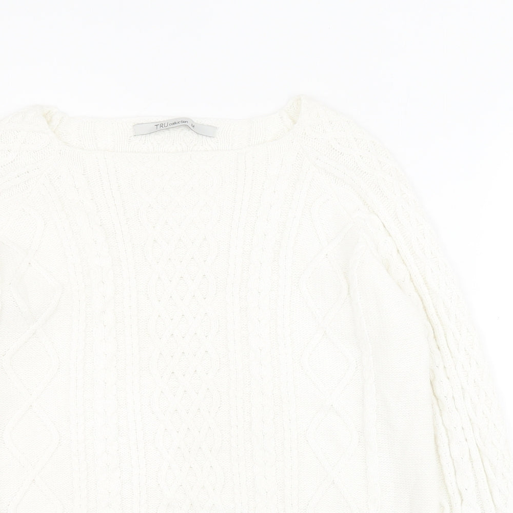 Tru Collection Womens White Square Neck  100% Cotton Pullover Jumper Size M