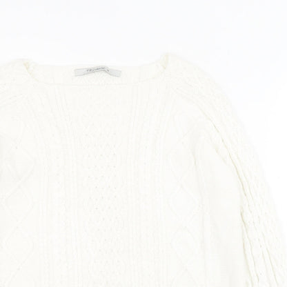 Tru Collection Womens White Square Neck  100% Cotton Pullover Jumper Size M
