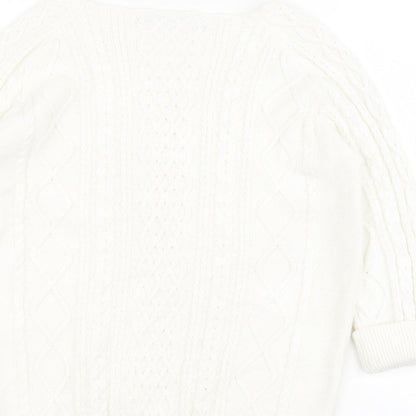 Tru Collection Womens White Square Neck  100% Cotton Pullover Jumper Size M