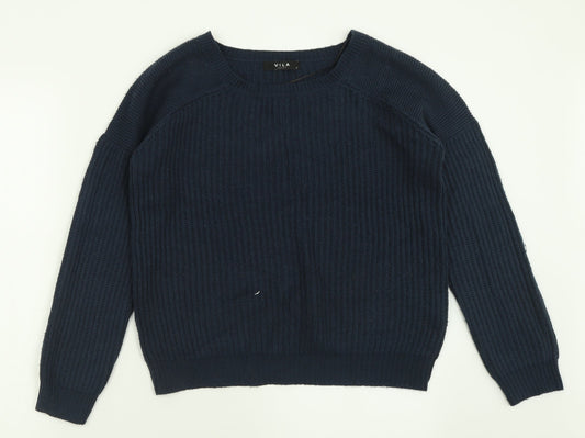 VILA Womens Blue Crew Neck  Acrylic Pullover Jumper Size M