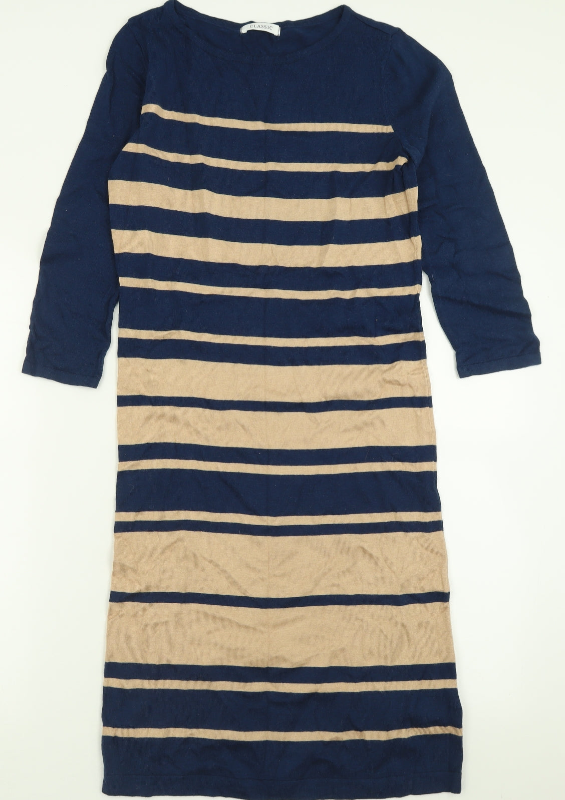 Marks and Spencer Womens Blue Striped Cotton Jumper Dress  Size 8  Crew Neck Pullover