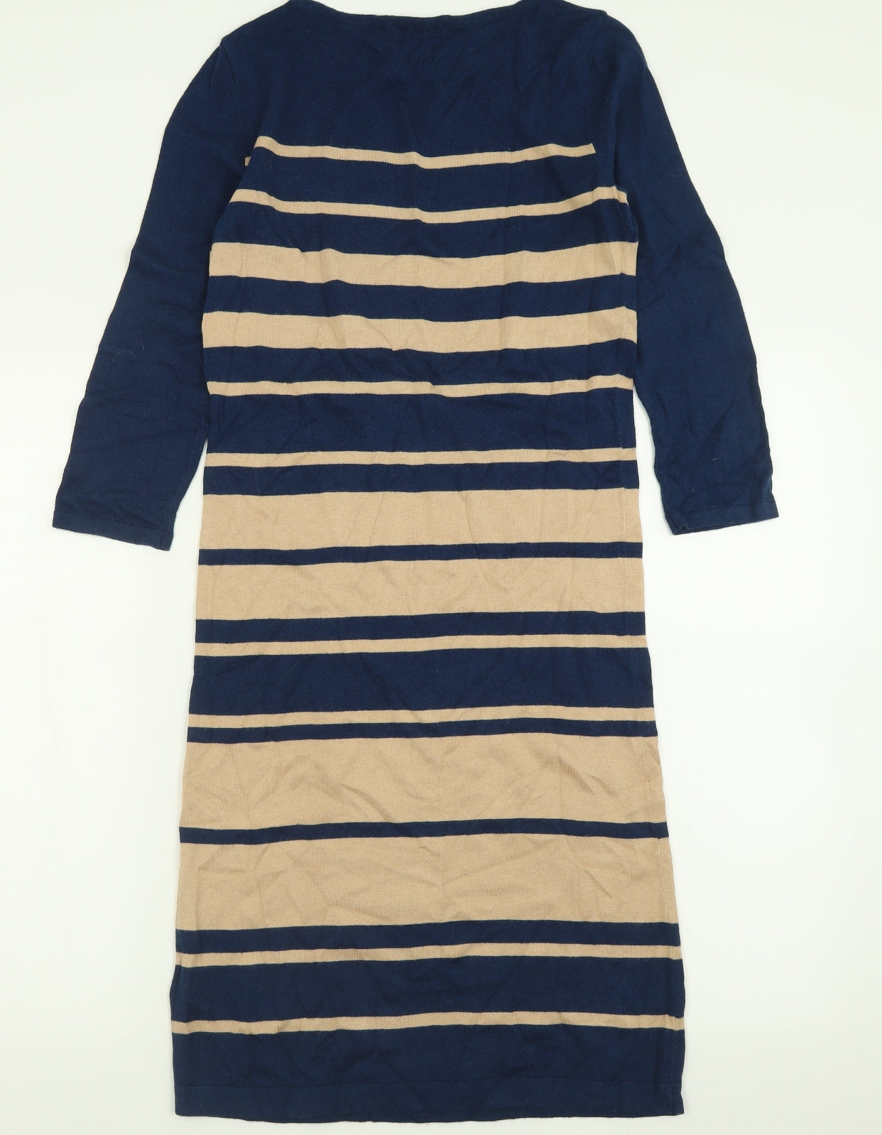 Marks and Spencer Womens Blue Striped Cotton Jumper Dress  Size 8  Crew Neck Pullover