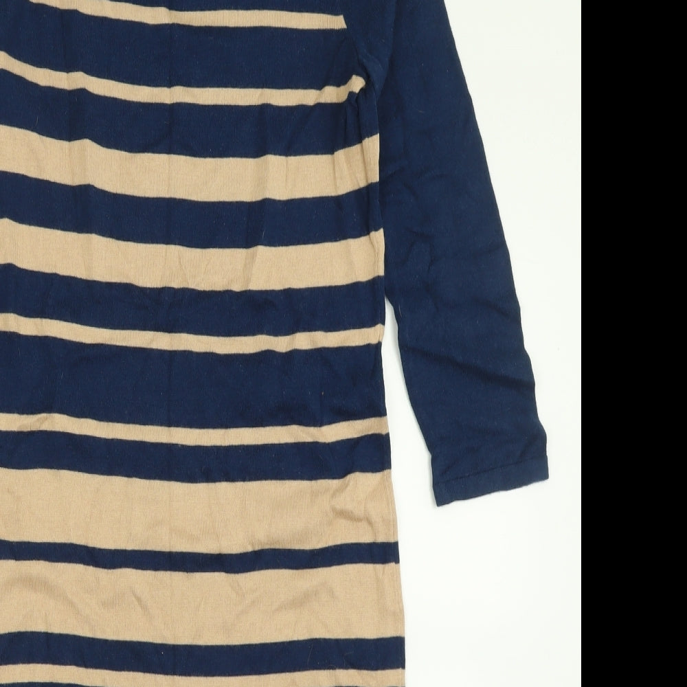 Marks and Spencer Womens Blue Striped Cotton Jumper Dress  Size 8  Crew Neck Pullover