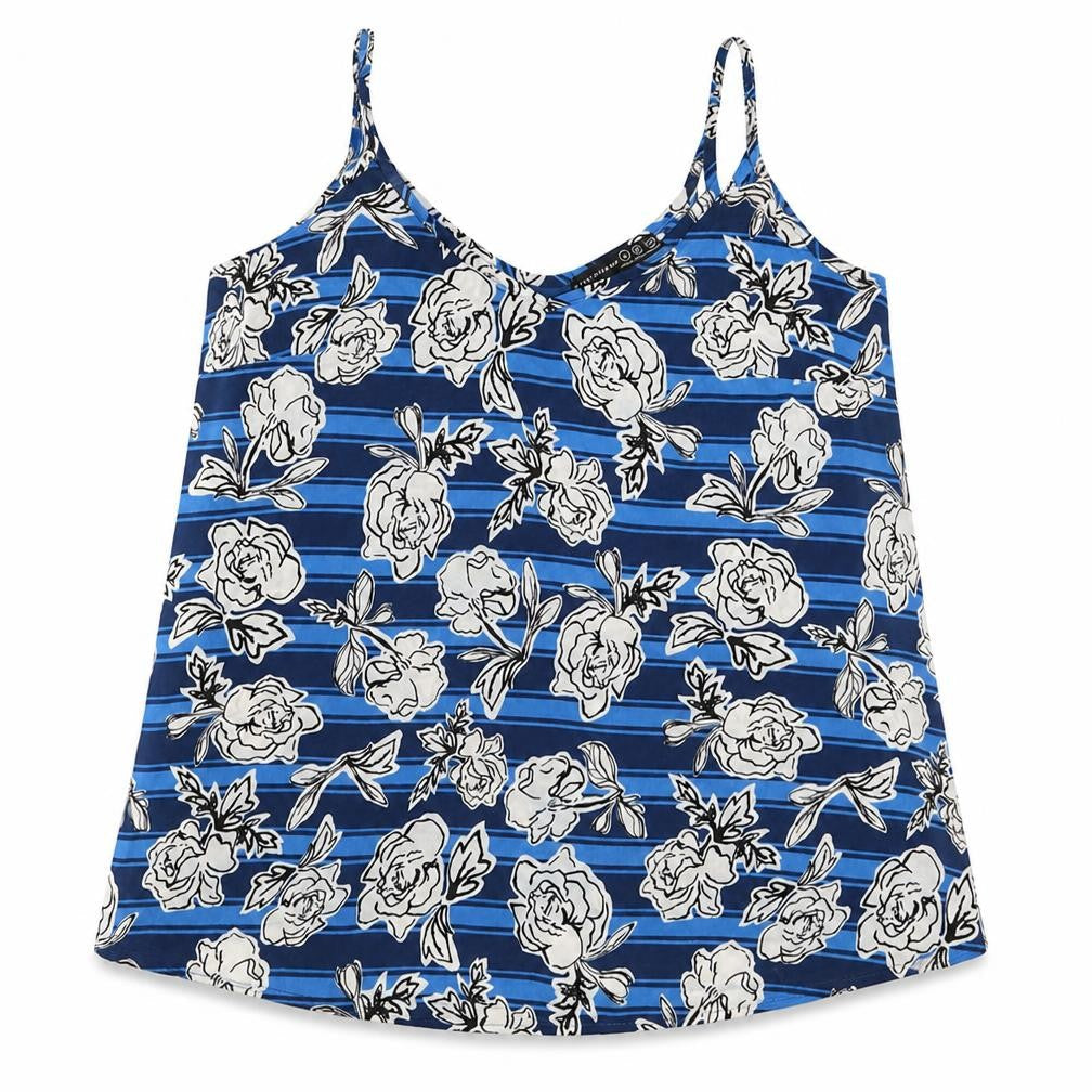 Atmosphere Womens Blue Floral Polyester Basic Tank Size 8 V-Neck