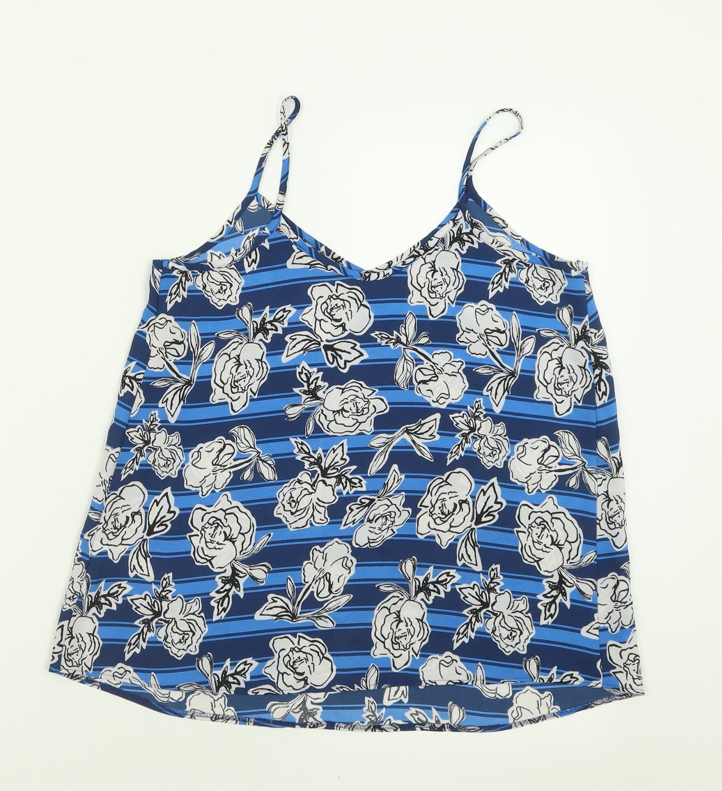 Atmosphere Womens Blue Floral Polyester Basic Tank Size 8 V-Neck